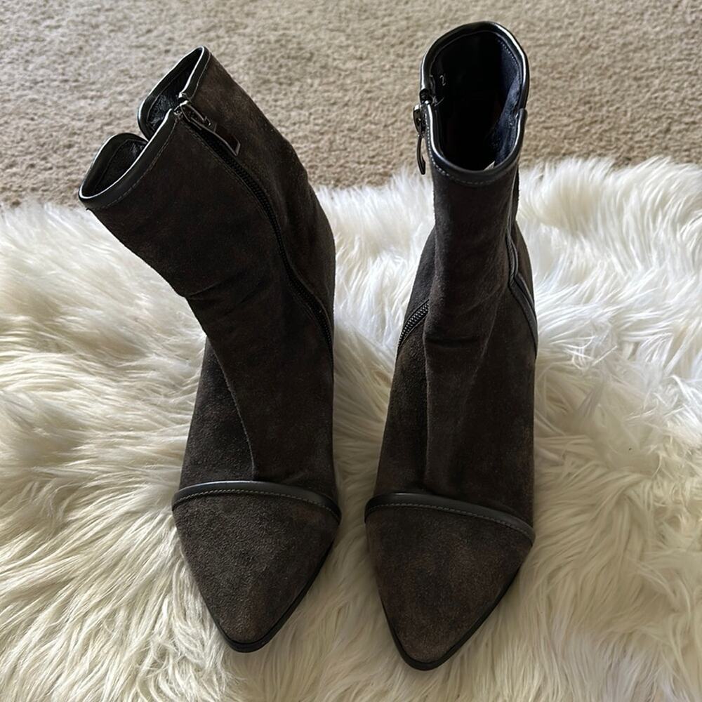 Brown/Gray Suede Block Heel Boots Size 7